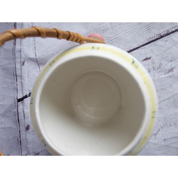 Vintage Danish Folk Art Sugar Dish Condiment Jar Removable Dish Wicker Handle - Picture 8 of 12